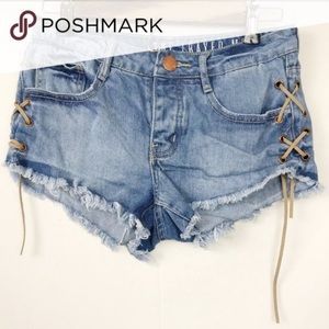 Cotton On Lace up side frayed mid rise shorts